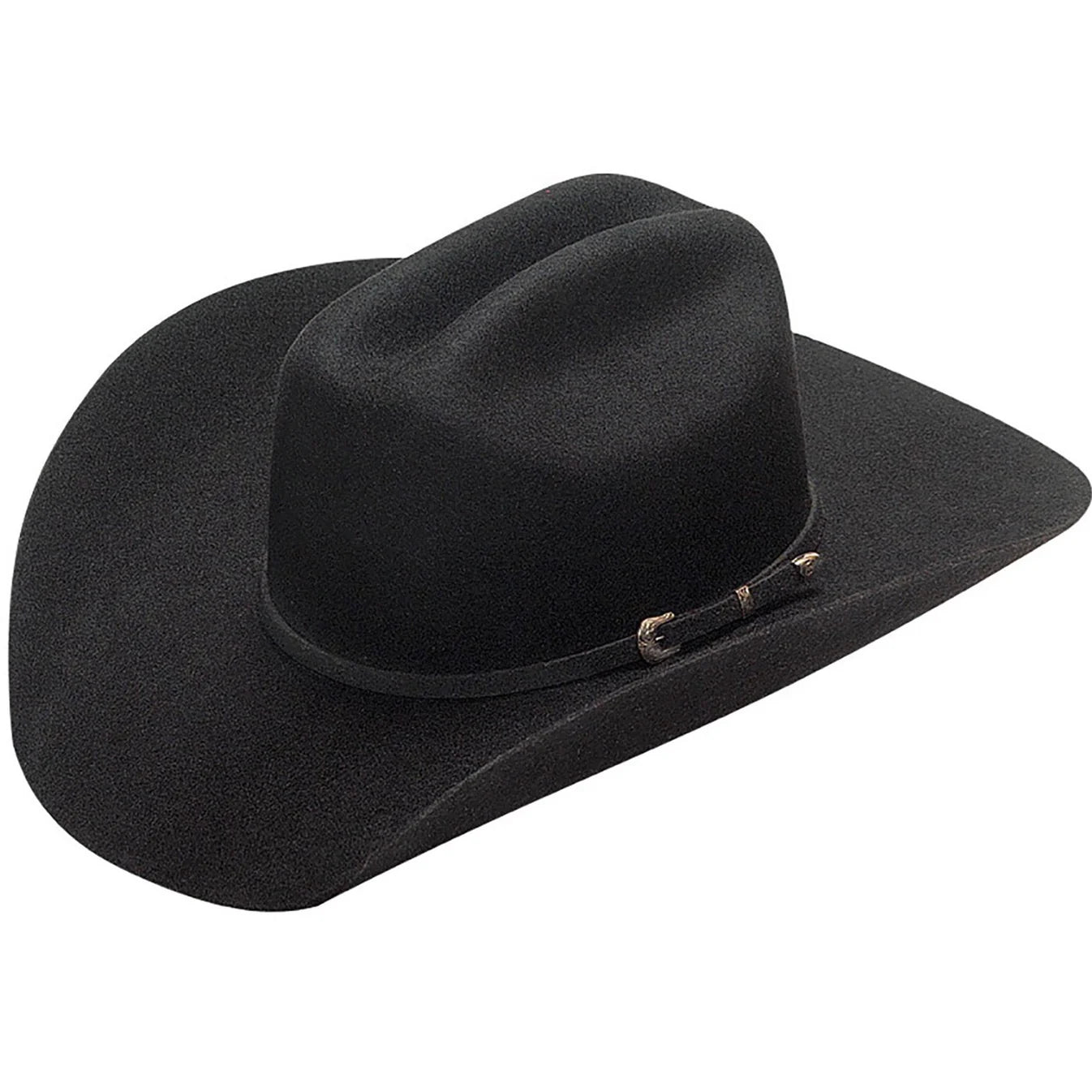 Black cowboy hat with a band on a white background