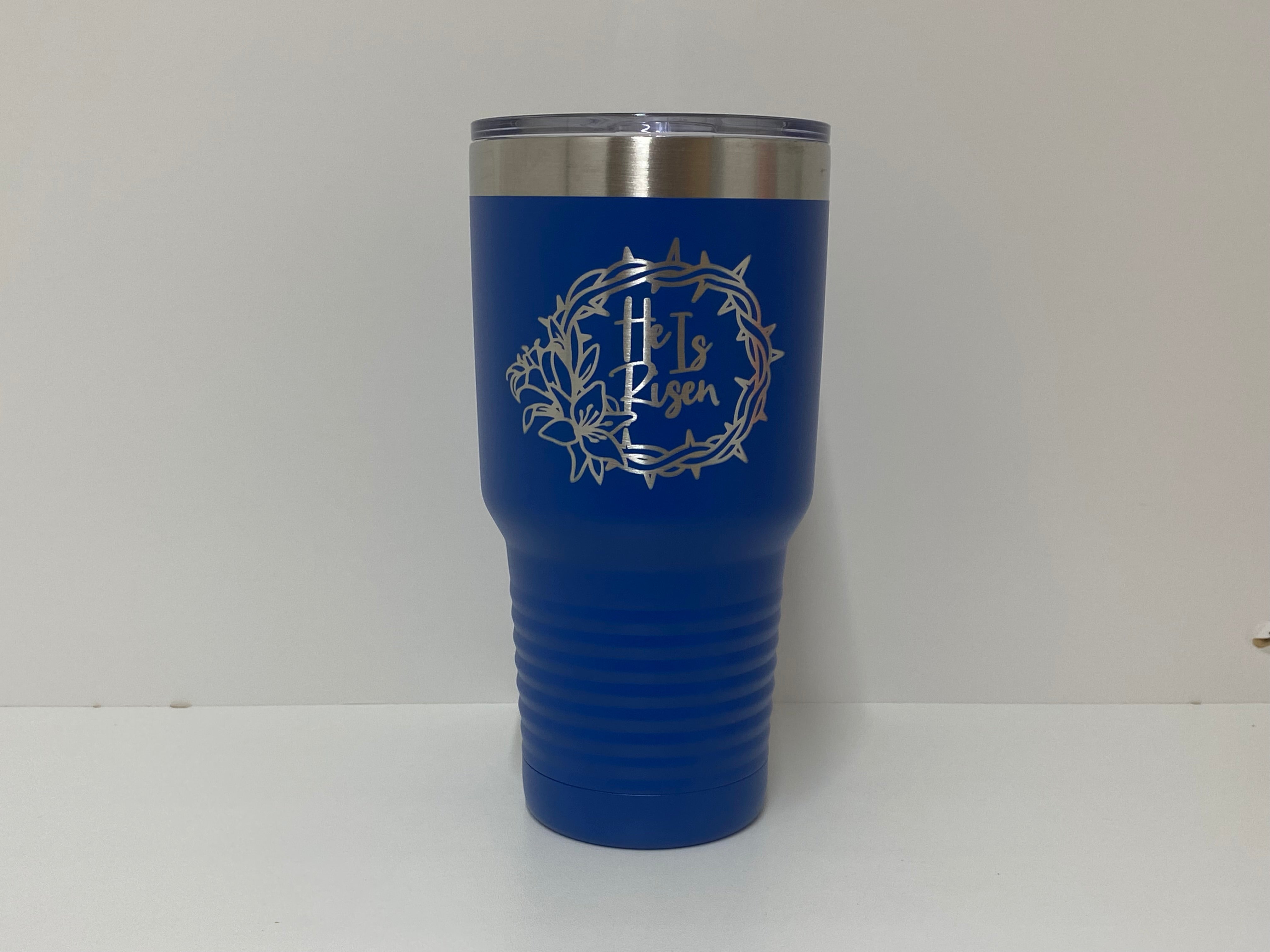 He is Risen Engraved Tumbler w/Clear Lid